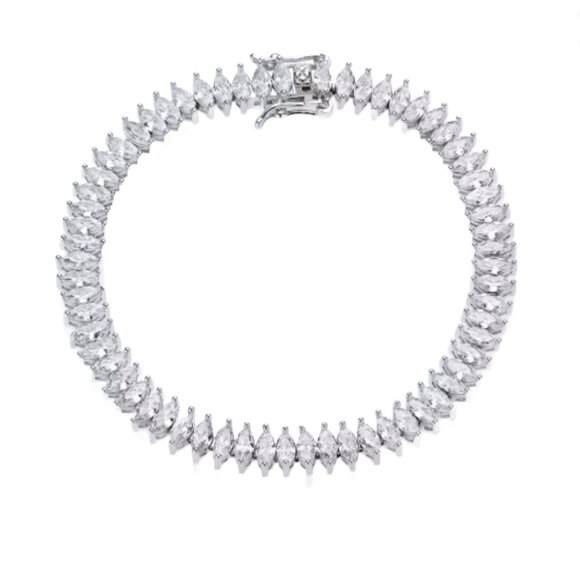 Stunning Marquis Tennis Bracelet Sterling Silver Plated 7" - Picture 4 of 4